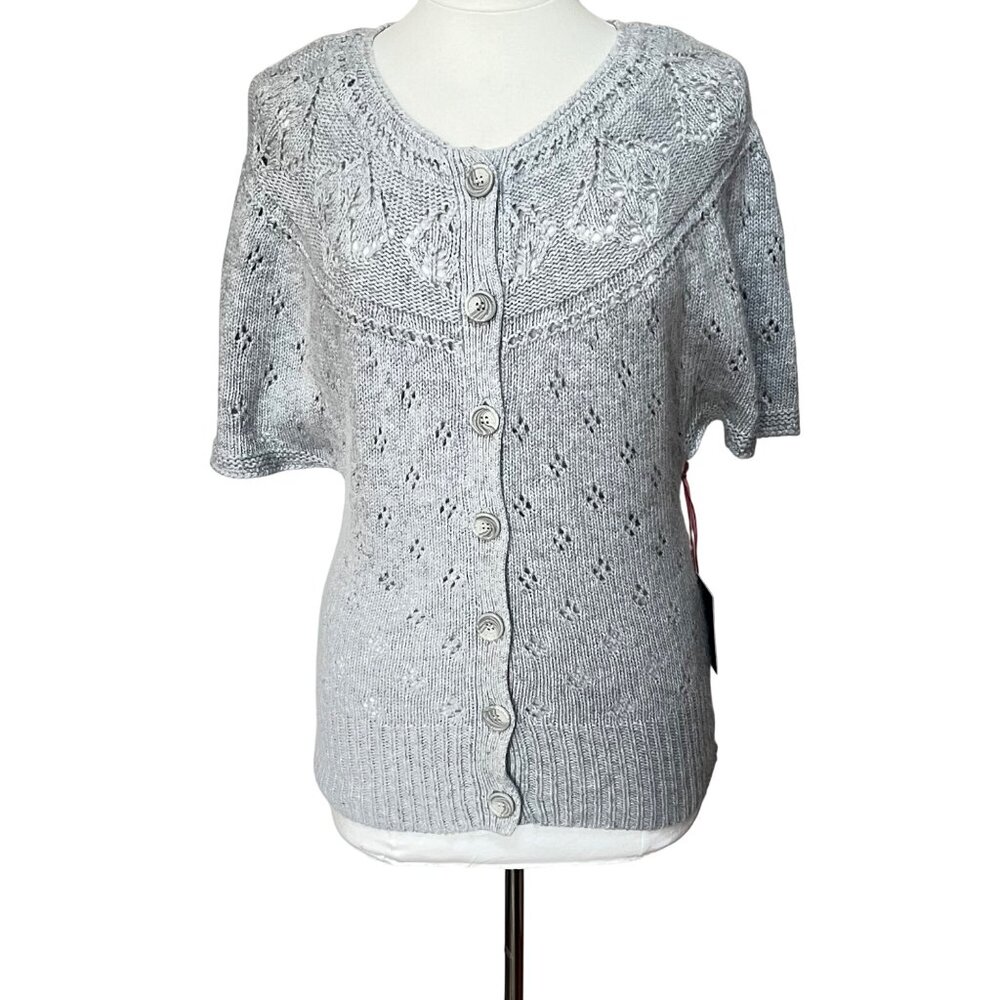 Cynthia Rowley Gray Short-Sleeve Angora Cardigan Sweater Button Closure Size M